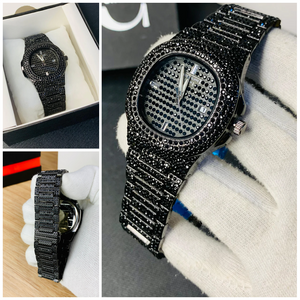 Blacked Iced Out Stain-less Steel Chain Watch